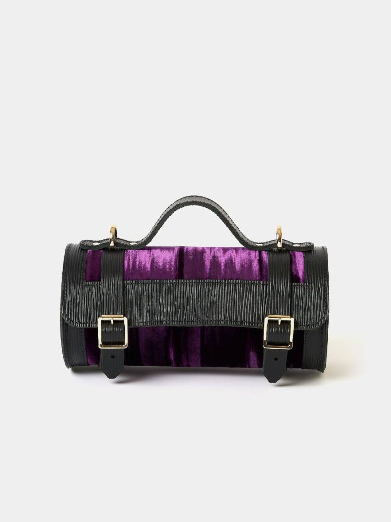 Cambridge Satchel The Mini Bowls Bag - Black 1914 Grain With Purple Velvet Women Crossbody
