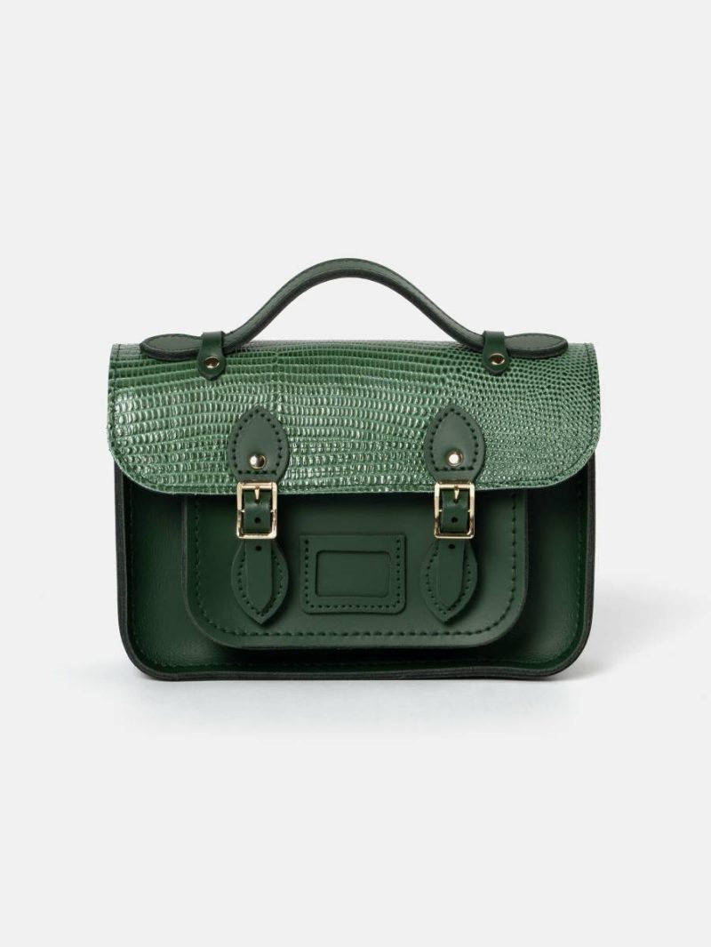 Cambridge Satchel The Mini -Green Lizard Print Calf Grain With Racing Green Women Satchels