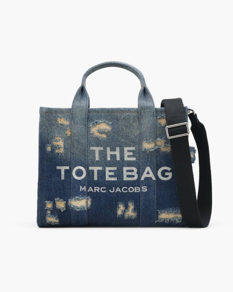 The Rip And Repair Denim Medium Tote Bag Women Marc Jacobs The Tote Bag Punk Indigo