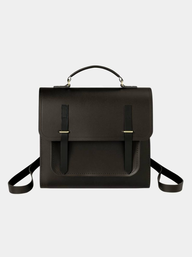 Women Cambridge Satchel Backpacks The Messenger Backpack - Dark Brown & Black Bridle