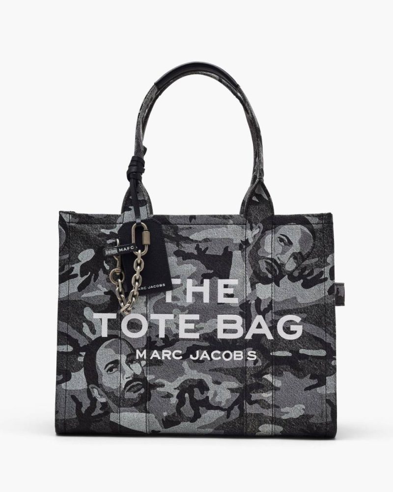 Women Grey Wash The Marc Camo Denim Large Tote Bag The Tote Bag Marc Jacobs