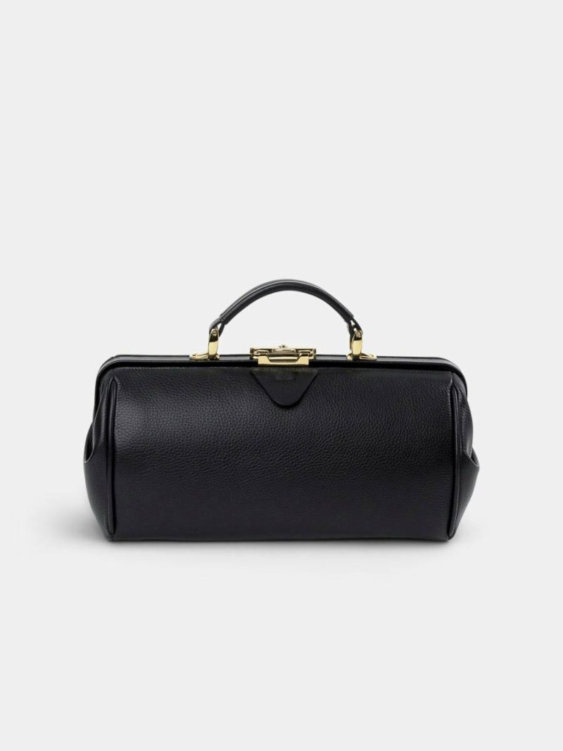 Women Handbags The Doctor's Bag -Midnight Black Calf Grain Cambridge Satchel