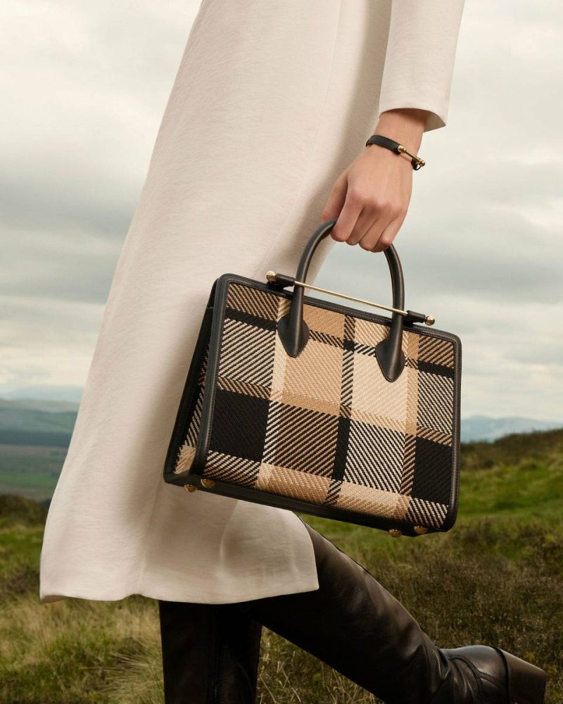 Black/Camel Tartan Totes & Top Handle Bags Women Midi Tote Strathberry
