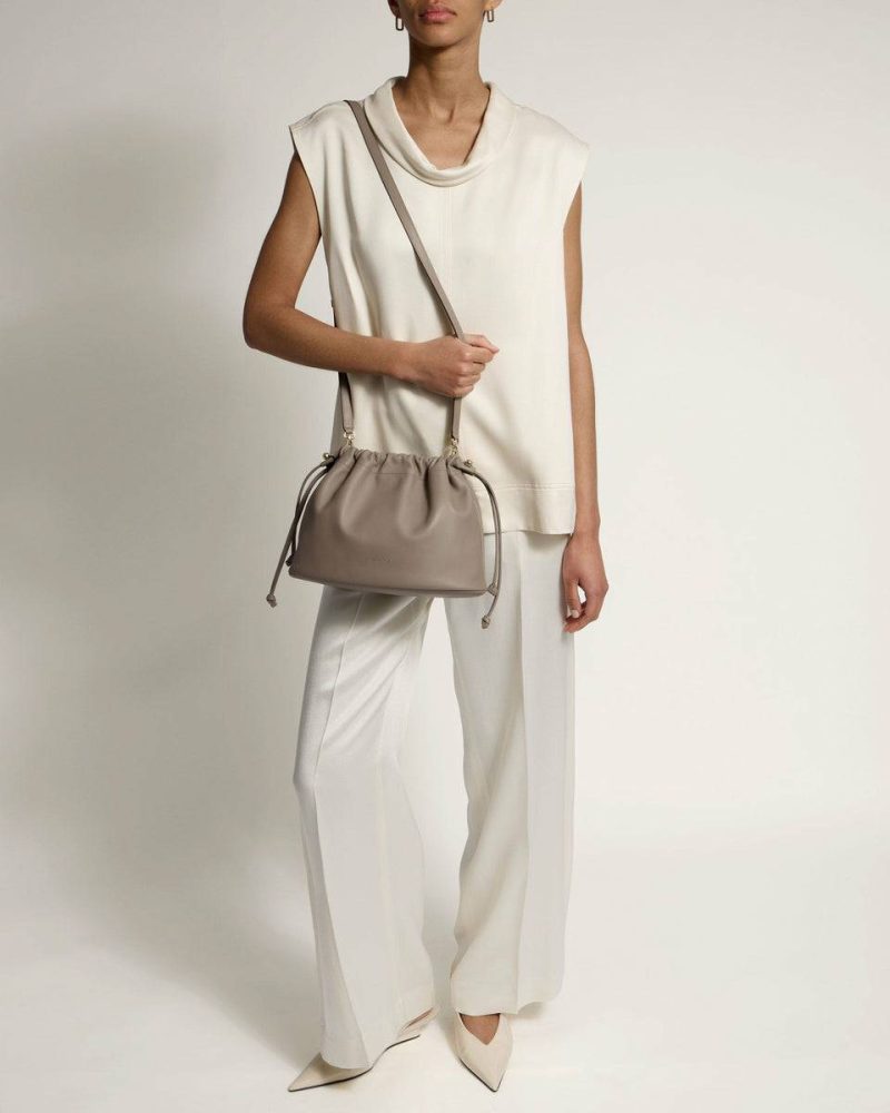 Charlotte Midi Drawstring Strathberry Taupe Women Shoulder Bags