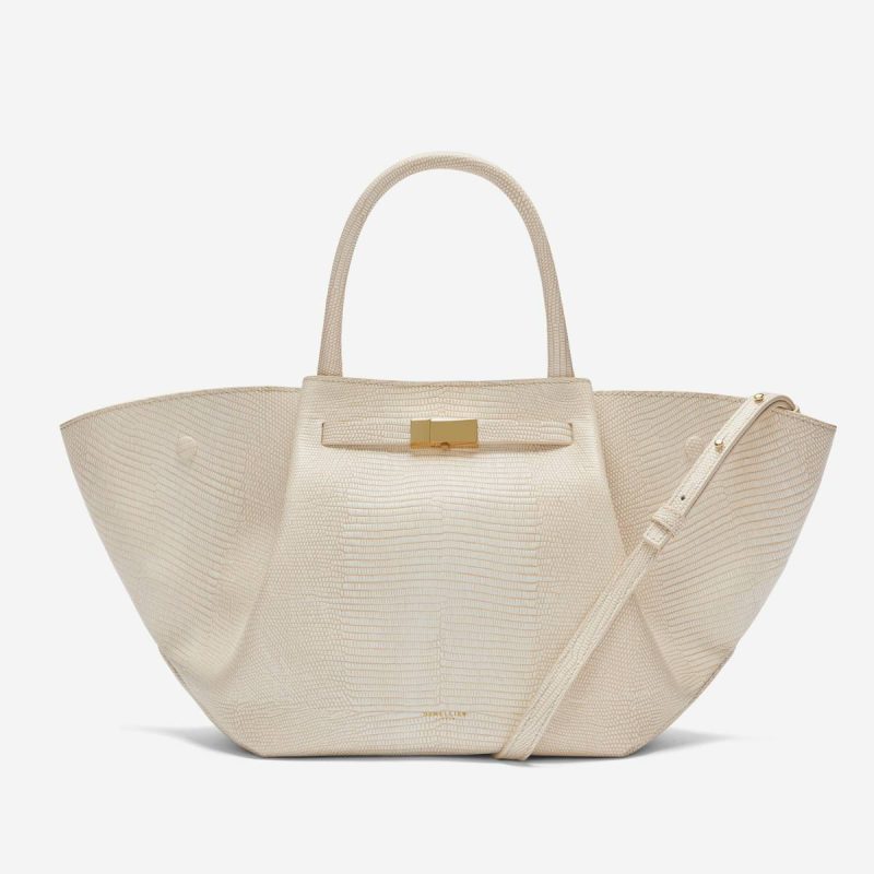 Ecru Lizard-Effect Women Demellier The Midi New York Crossbody Bags