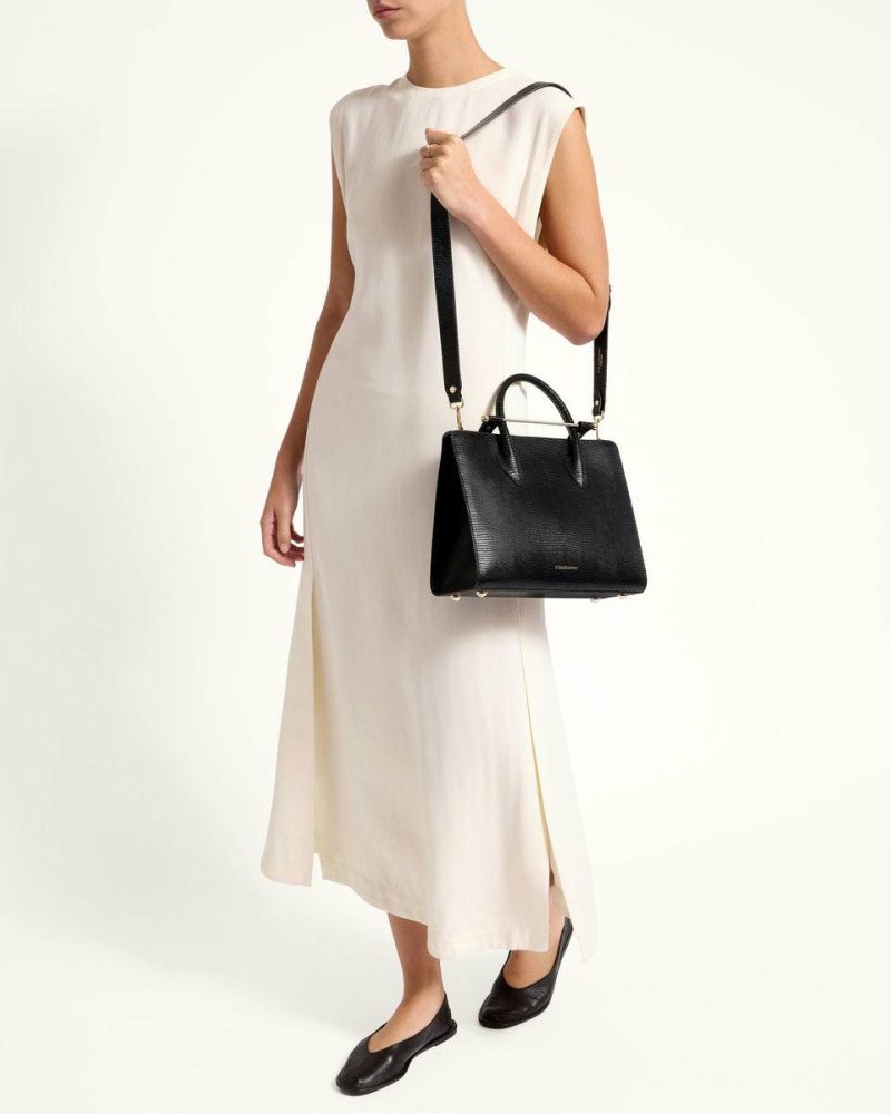 Embossed Edit Bags Lizard-Embossed Leather Black Women Strathberry Midi Tote