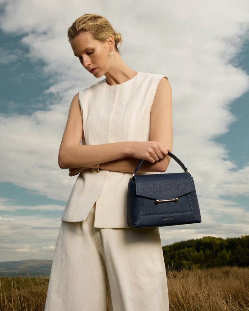 Mosaic Bag Strathberry Navy With Vanilla Stitch Totes & Top Handle Bags Women