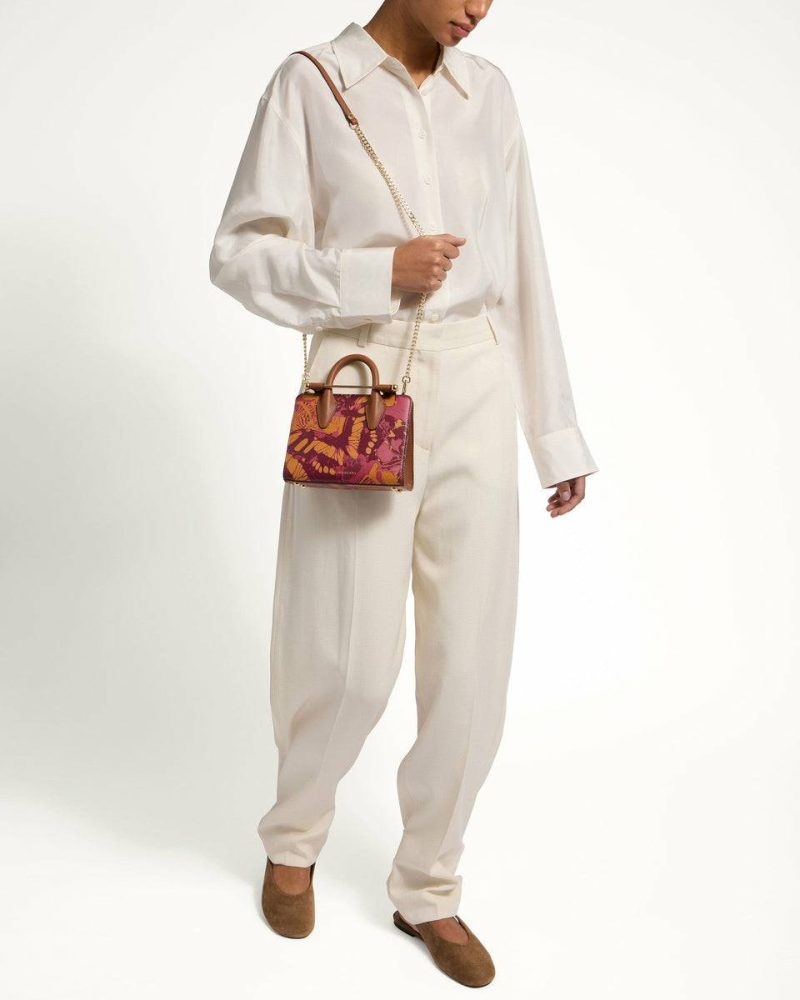 Nano Tote Raspberry/Chestnut Butterfly Print Strathberry Women Totes & Top Handle Bags