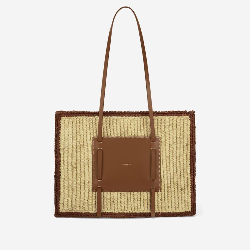 Natural Raffia & Tan Smooth The Capri Shoulder Bags Demellier Women