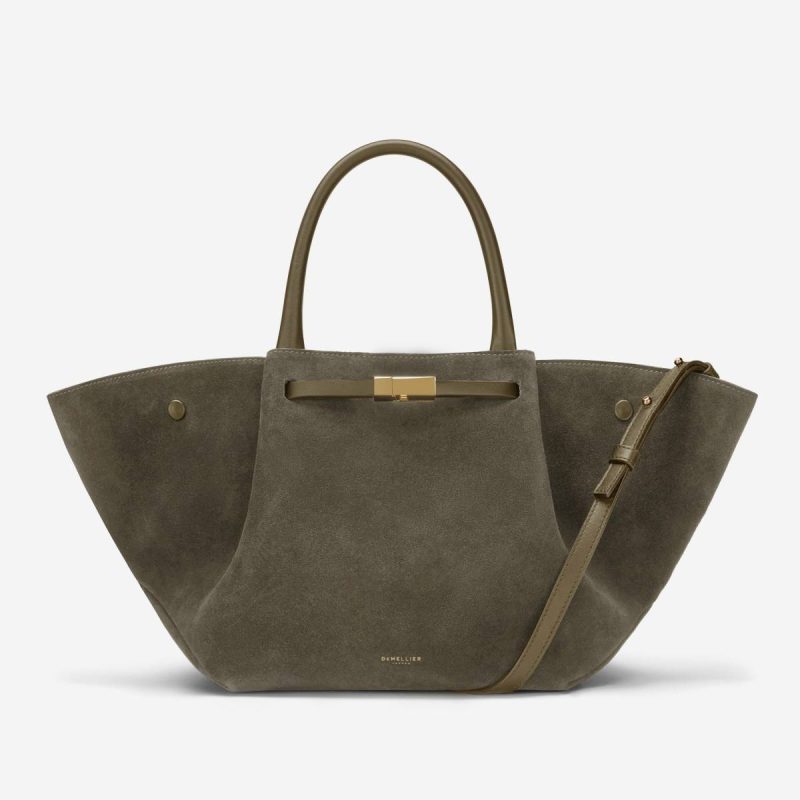 Olive Suede & Olive Smooth Women The Midi New York Demellier Crossbody Bags