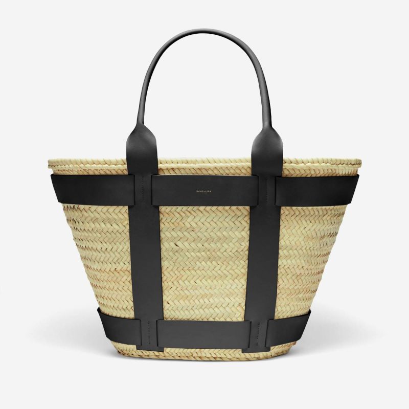 Shoulder Bags The Maxi Santorini Demellier Natural Basket Black Smooth Women