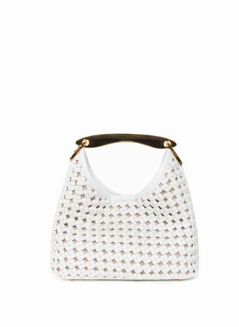 Small Boomerang Woven Leather White - Gold - Pre Order Delivery In 3 Weeks Boomerang Elleme White Women