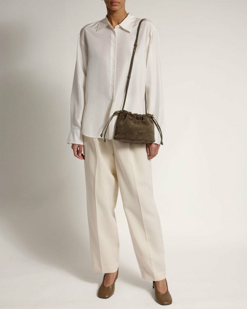 Strathberry Charlotte Drawstring Khaki Suede Women Small & Mini Bags