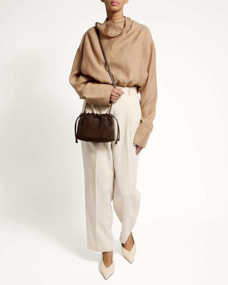 Strathberry Small & Mini Bags Charlotte Drawstring Women Chocolate Suede