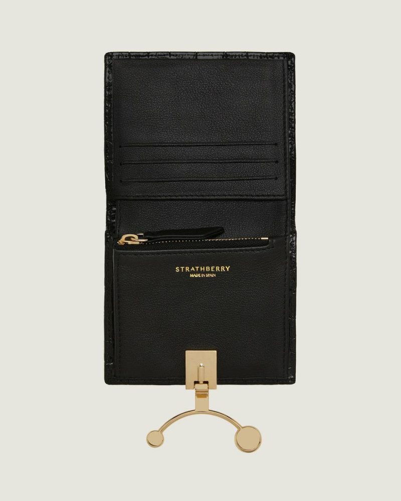 Strathberry Women Crescent Wallet Wallets Croc-Embossed Leather Black