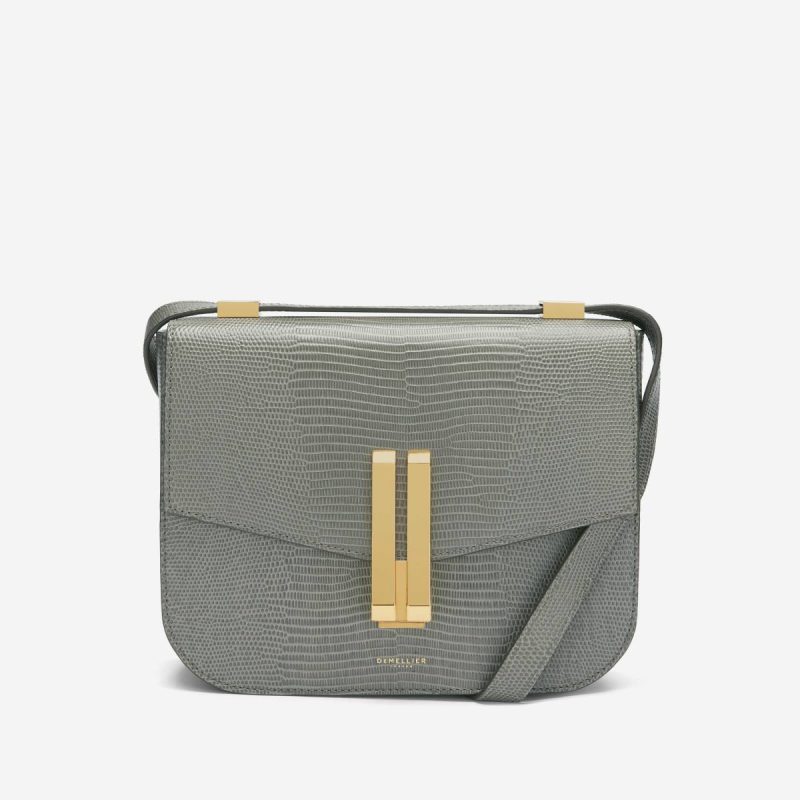 The Vancouver Demellier Women Stone Grey Lizard-Effect Crossbody Bags