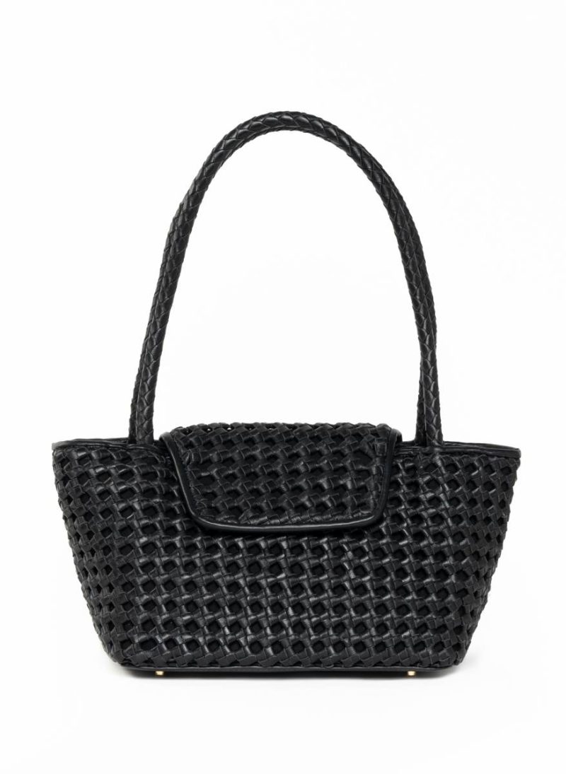 Women Default Title Courrier Tote Woven Leather Black-Pre Order Delivery In 3 Weeks Courrier Elleme