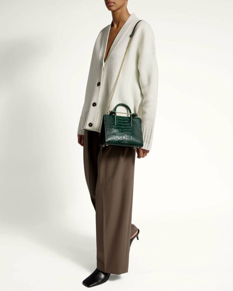 Women Mini Tote Croc-Embossed Bottle Green Strathberry Embossed Edit Bags