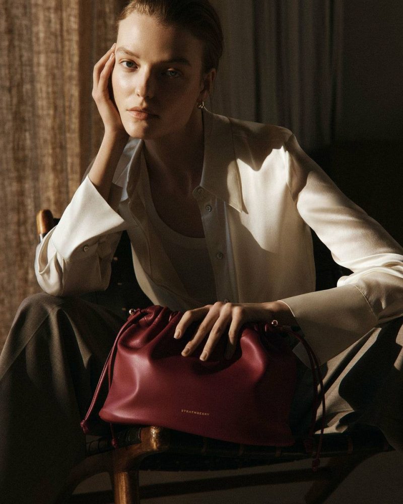 Women Strathberry Oxblood Shoulder Bags Charlotte Midi Drawstring