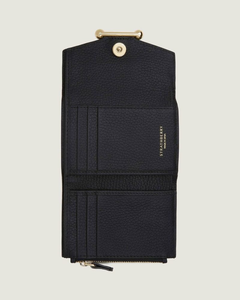 Women Strathberry Wallets Black Mosaic Trifold Wallet