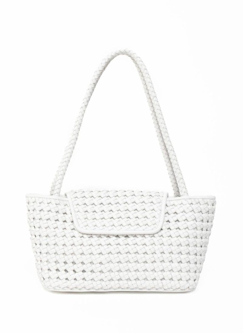 Women White Courrier Tote Woven Leather White Courrier Elleme